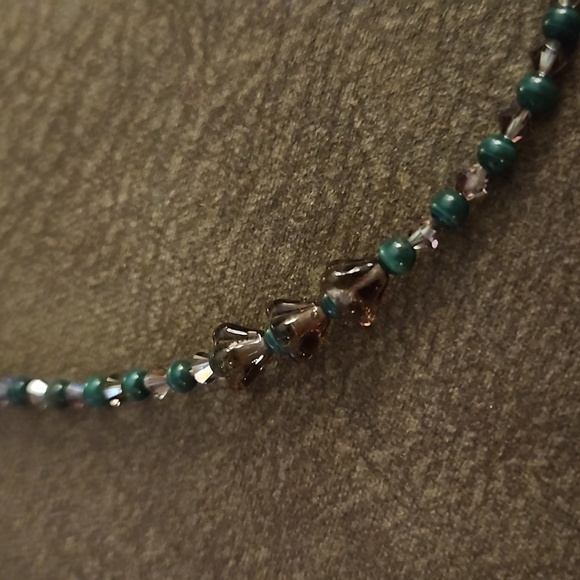 HANDMADE Malachite Swarovski Crystal Tulip Czech Glass Heart Pendant Necklace - Picture 4 of 5